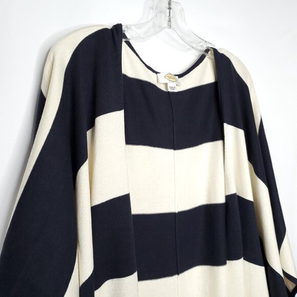 Talbots Poncho Wrap Shawl Sweater Navy Ivory Stripe Silk Blend Preppy Nautical - Picture 2 of 5